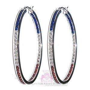 USA American Flag Independence Day 4th of July Patriotic Blue Red White Cz Hoops